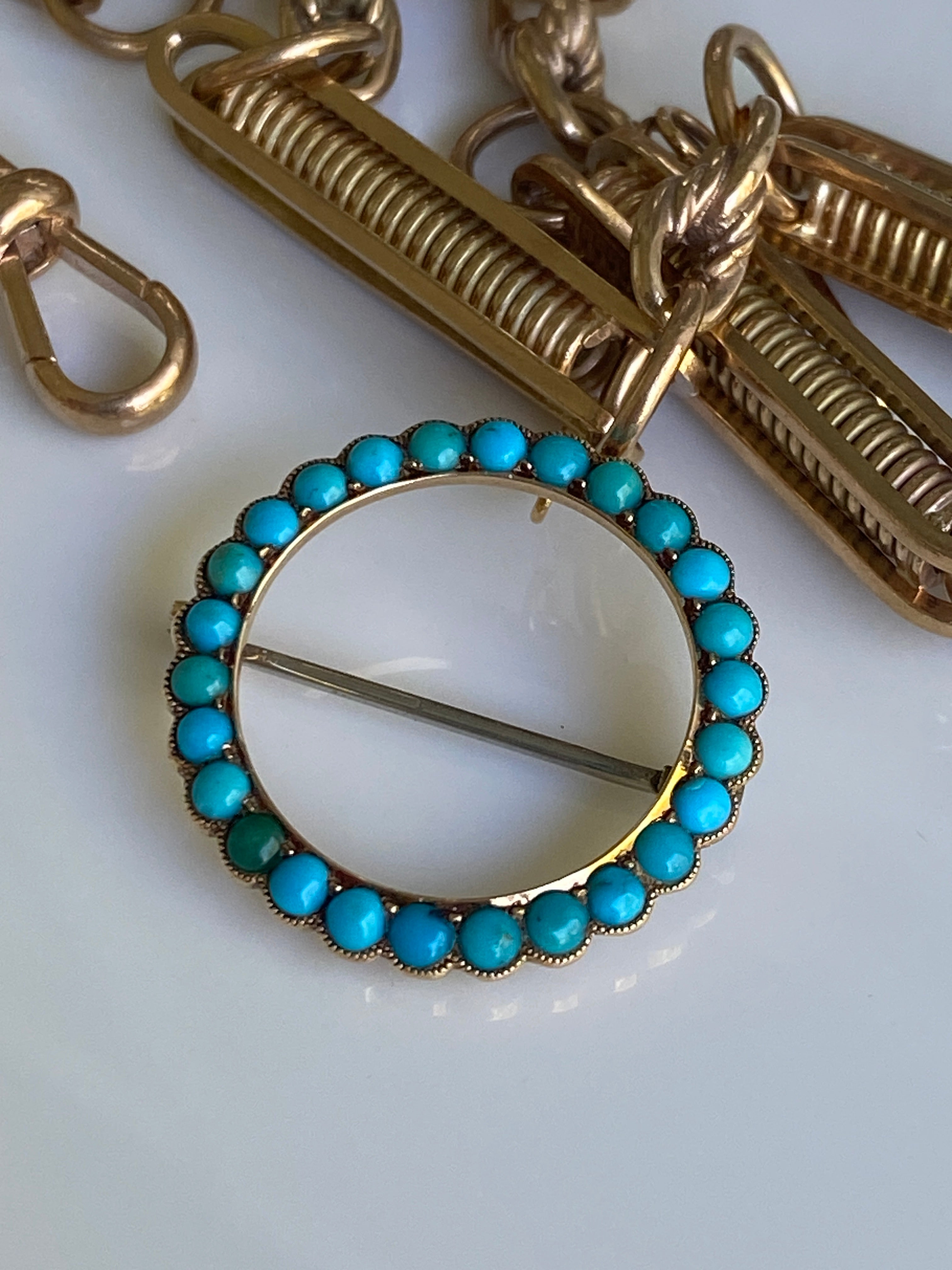 15ct Antique Turquoise Circlet Brooch