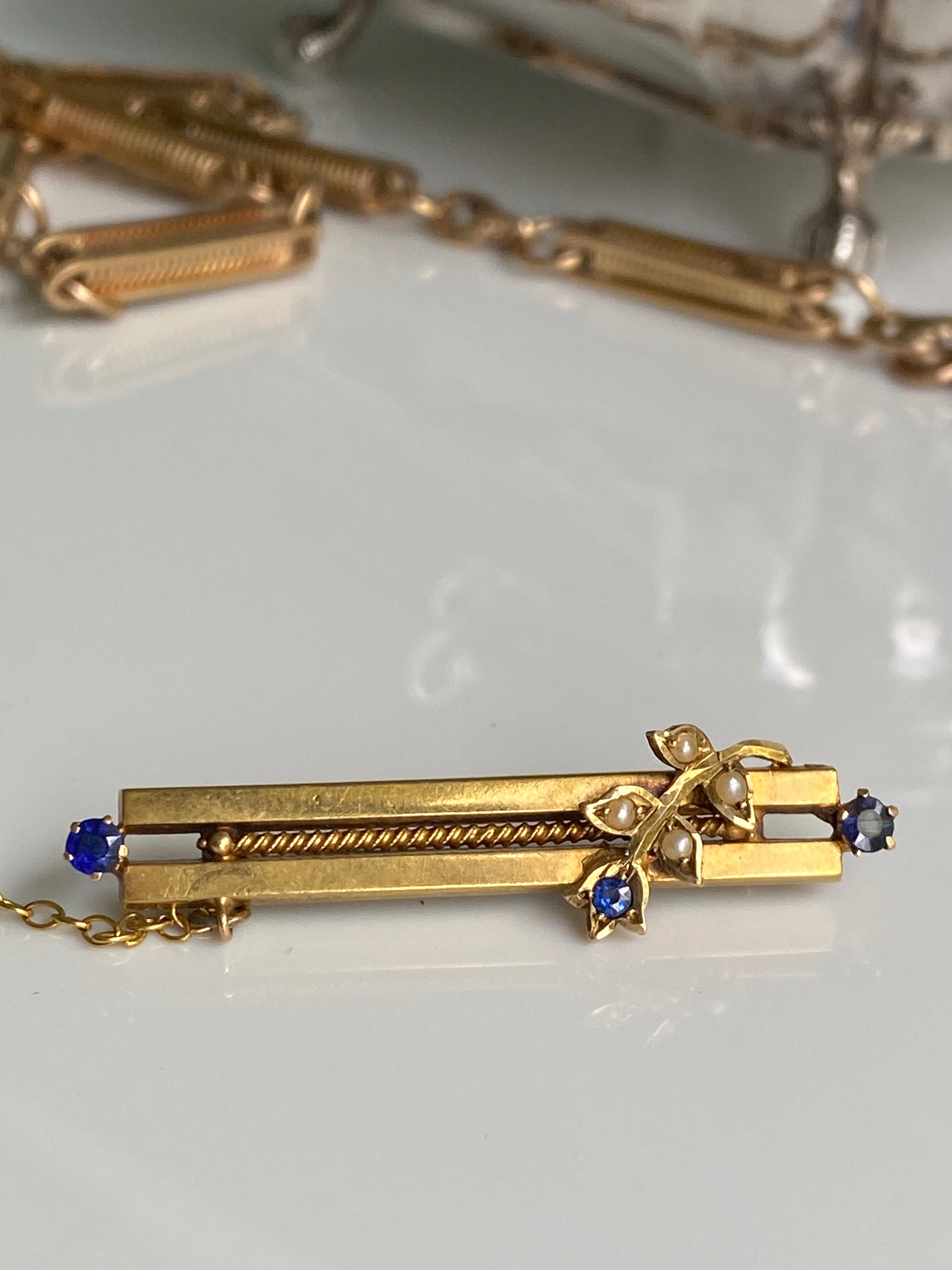 Antique Australian Sapphire & Pearl Bar Brooch, Willis & Sons, Melbourne.