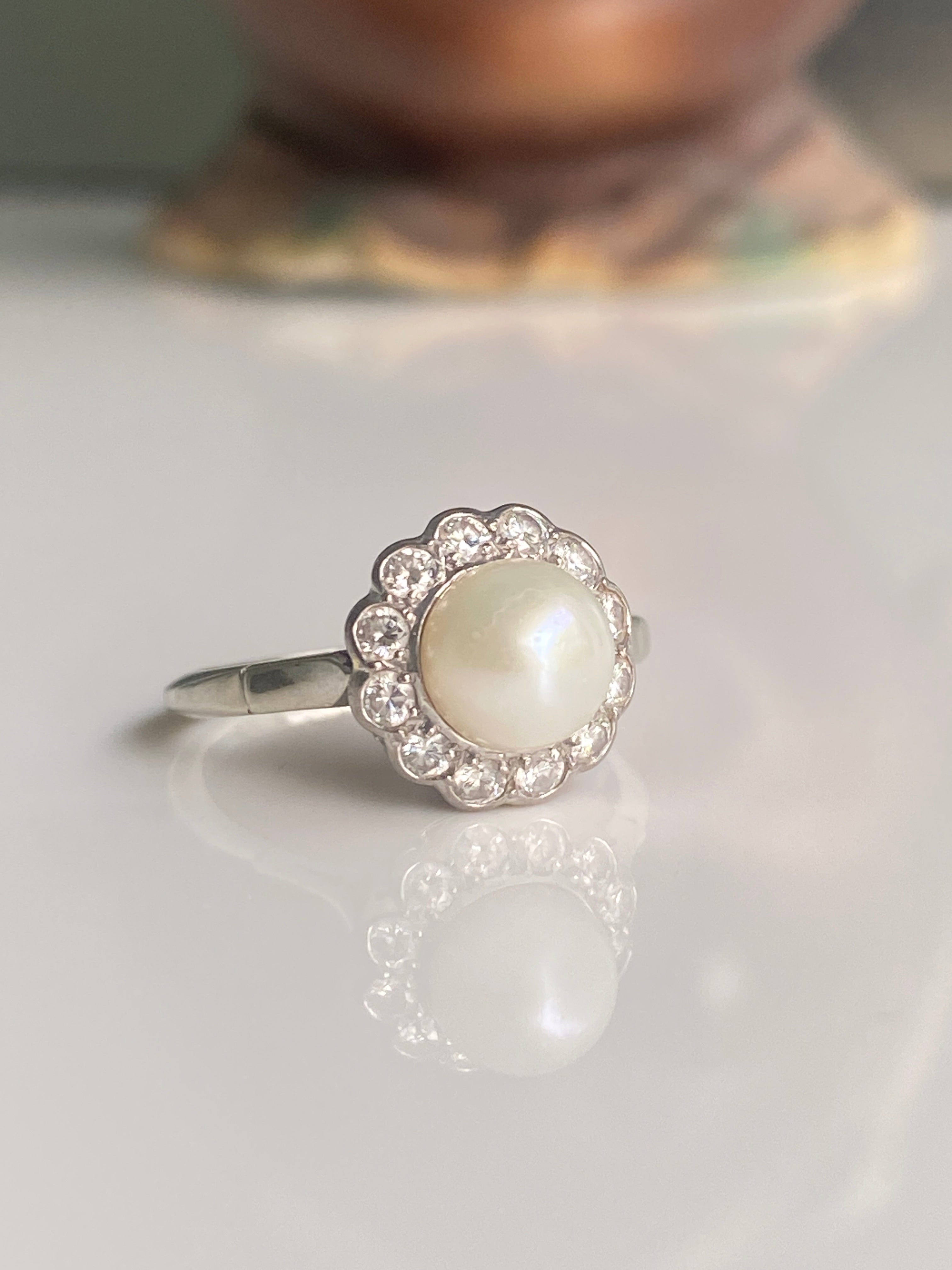 18ct Vintage Pearl & Diamond Cluster Ring, 1950s