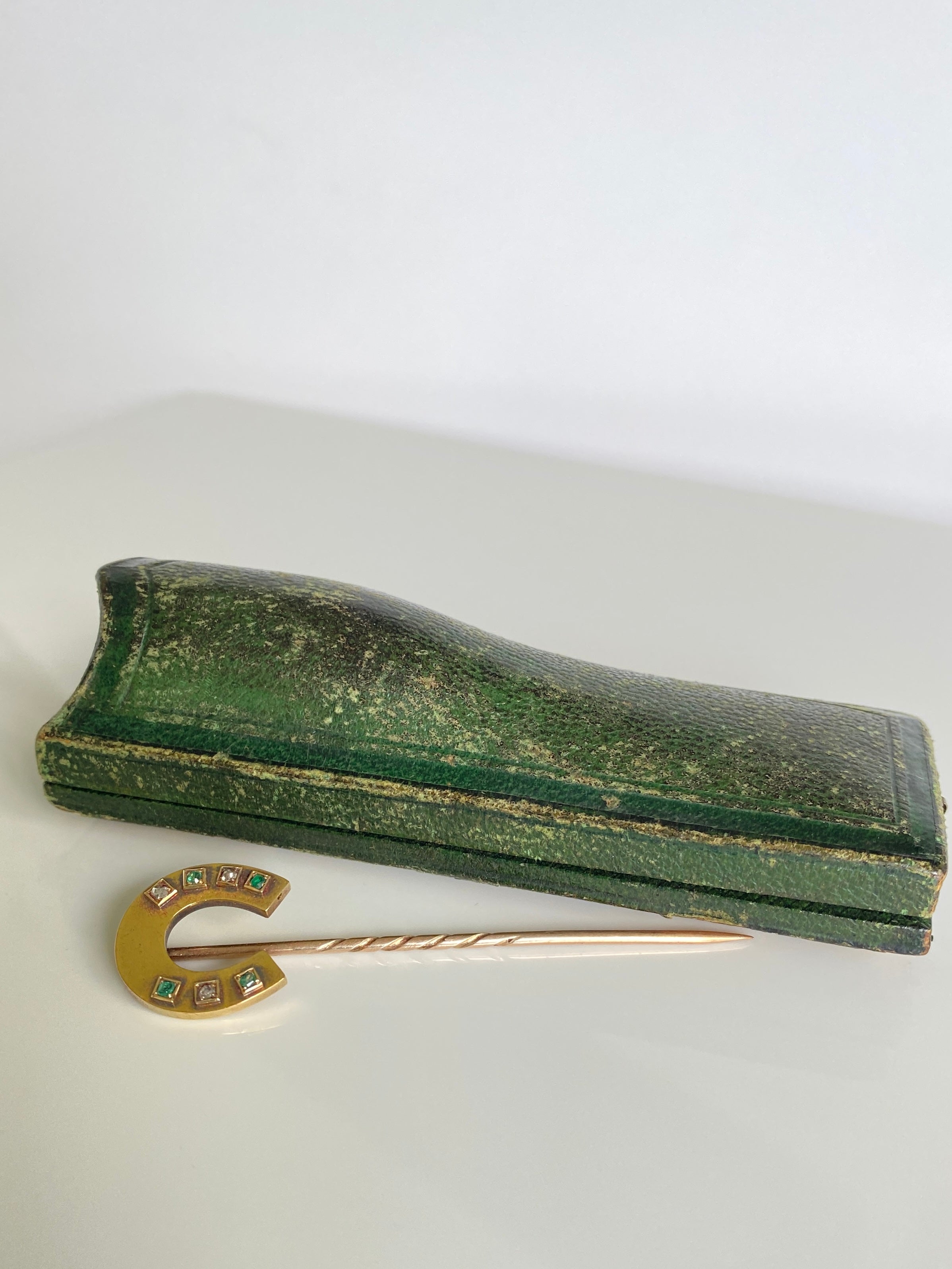 Antique Victorian Emerald & Diamond Horseshoe Stick Pin