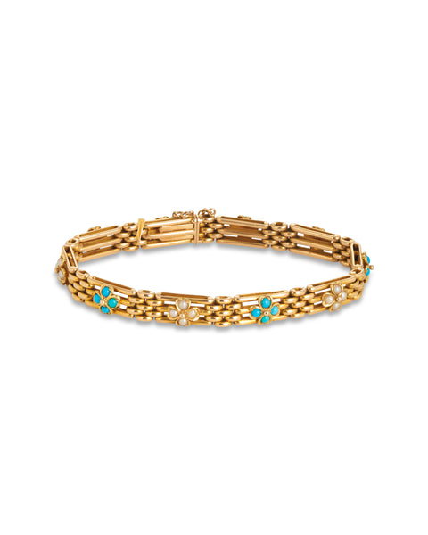 Antique Victorian Turquoise & Seed Pearl Bracelet