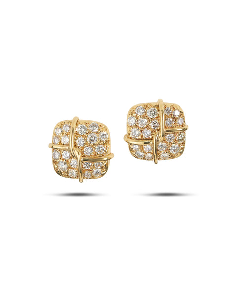 Fine Gold & Diamond Clip Earrings by Jose Hess, 1980's