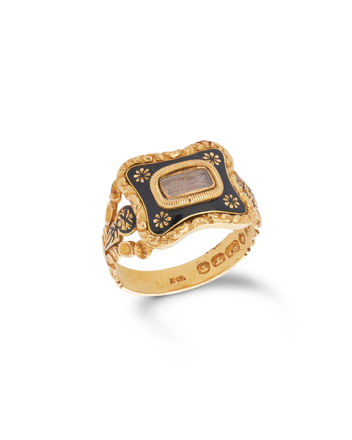 Fine Antique Georgian Mourning Ring, dated 1826. 18ct yellow gold and black enamel