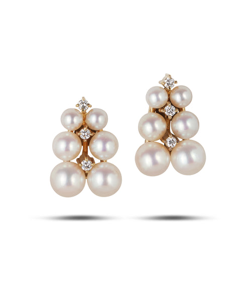 Vintage Akoya Pearl & Diamond Earrings