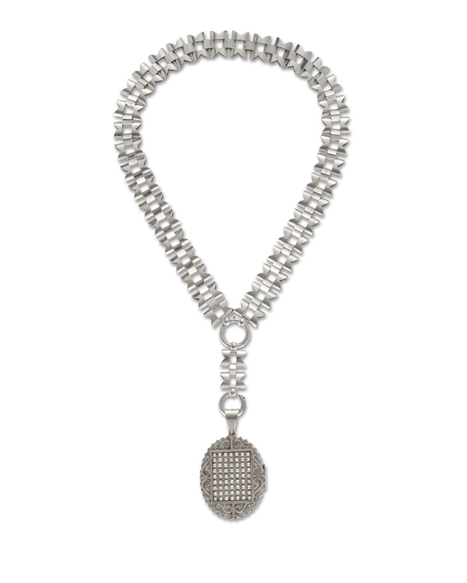 Antique Victorian Silver Collar & Locket, 1880s