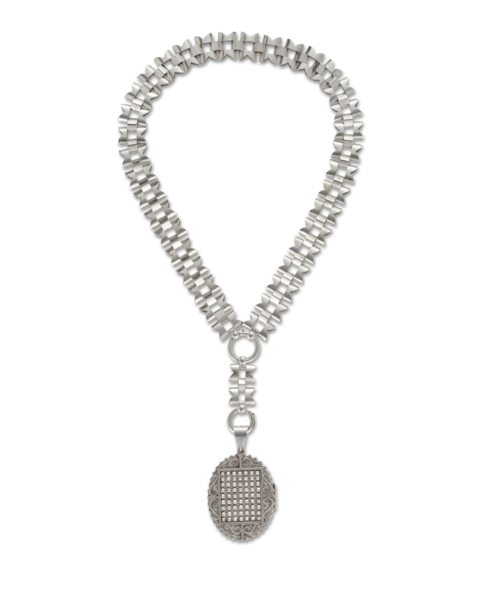 Antique Victorian Silver Collar & Locket, 1880s