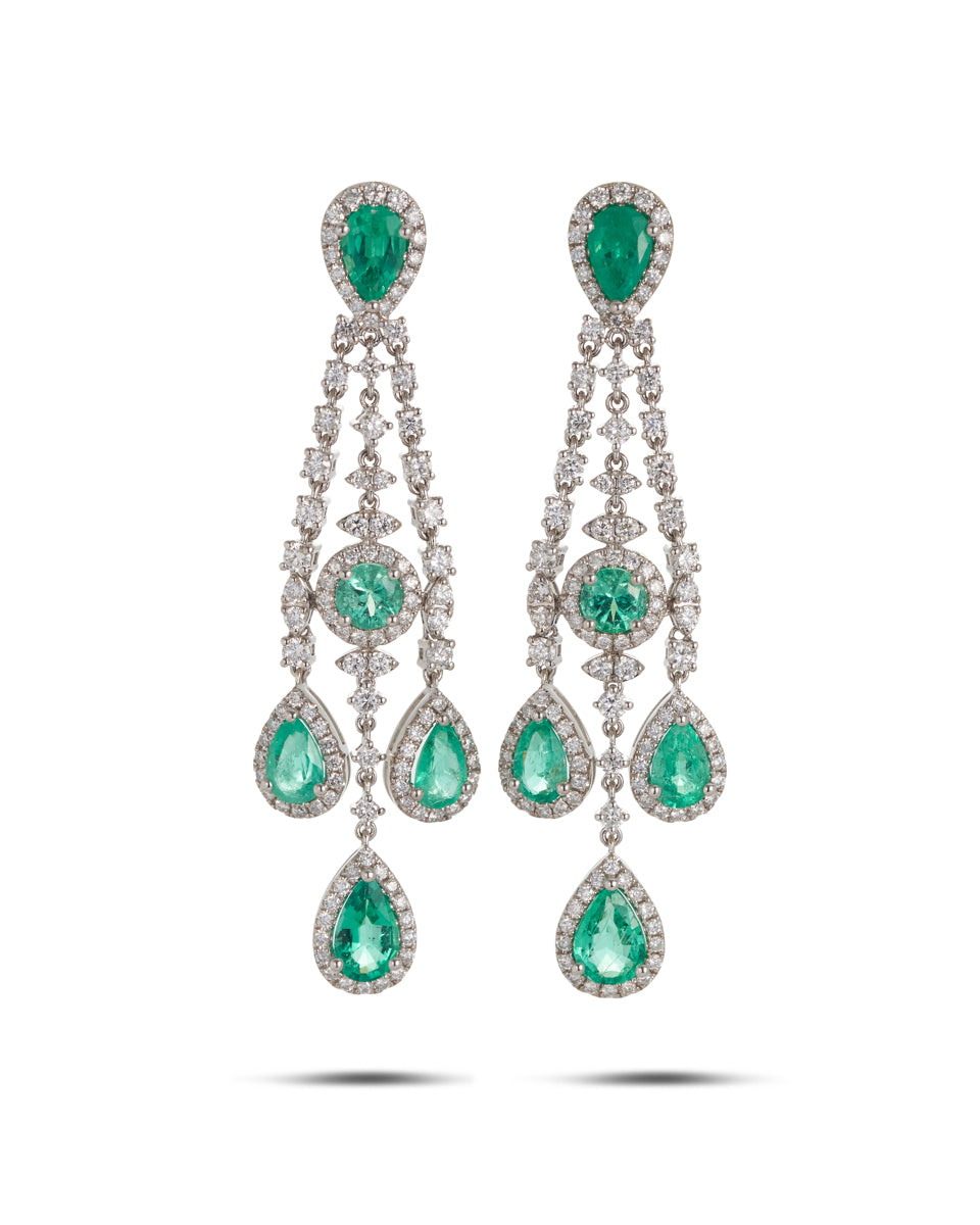 White Gold Emerald & Diamond Drop Earrings
