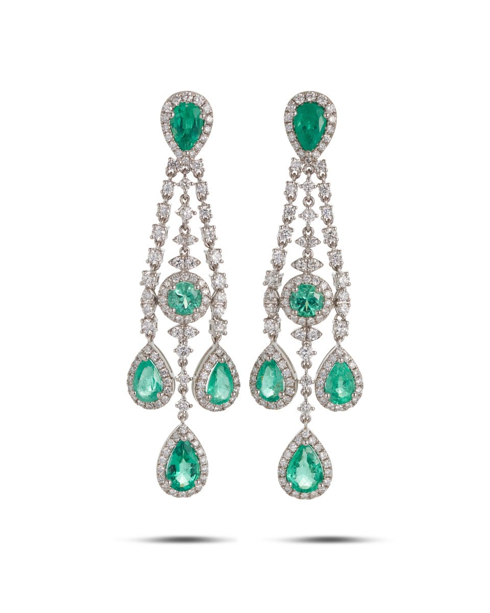 White Gold Emerald & Diamond Drop Earrings