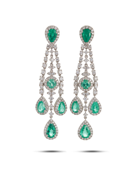 White Gold Emerald & Diamond Drop Earrings