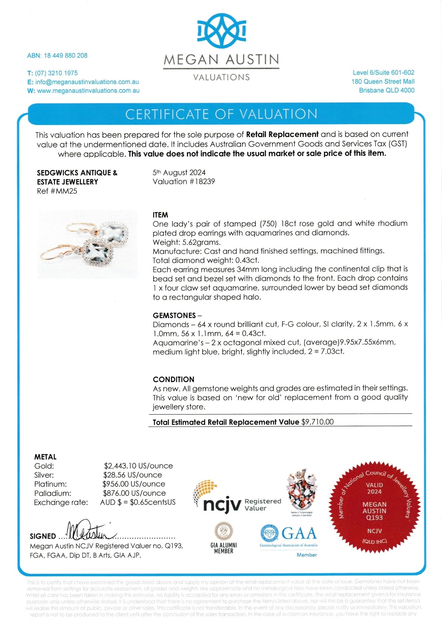 Aquamarine & Diamond Drop Earrings