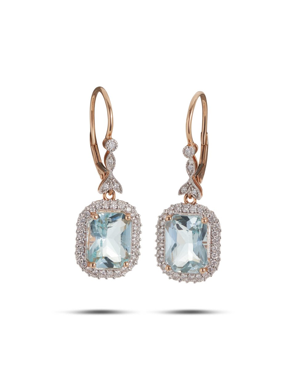 Aquamarine & Diamond Drop Earrings
