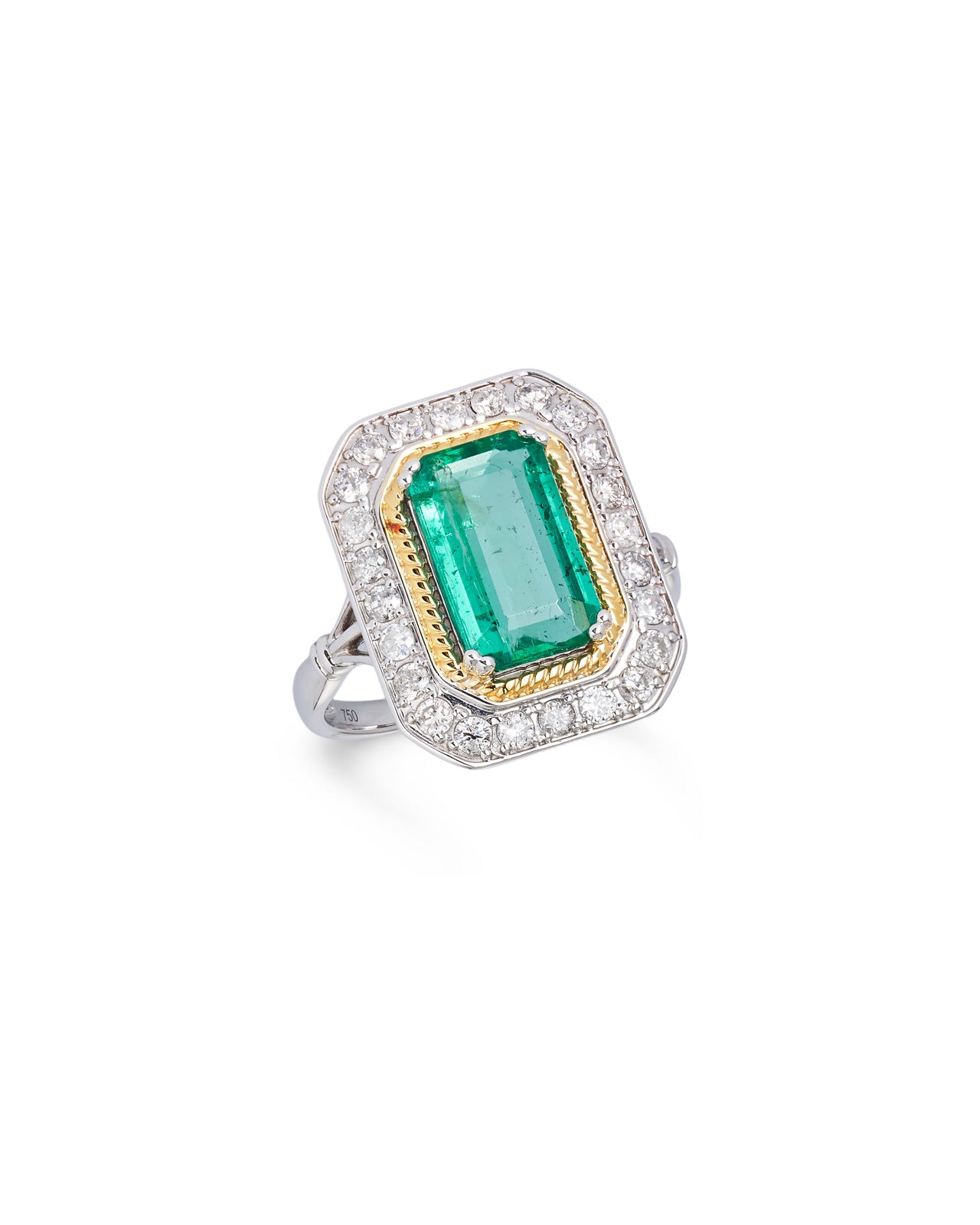 Modern Emerald & Diamond Cluster Ring, 18ct yellow and white gold