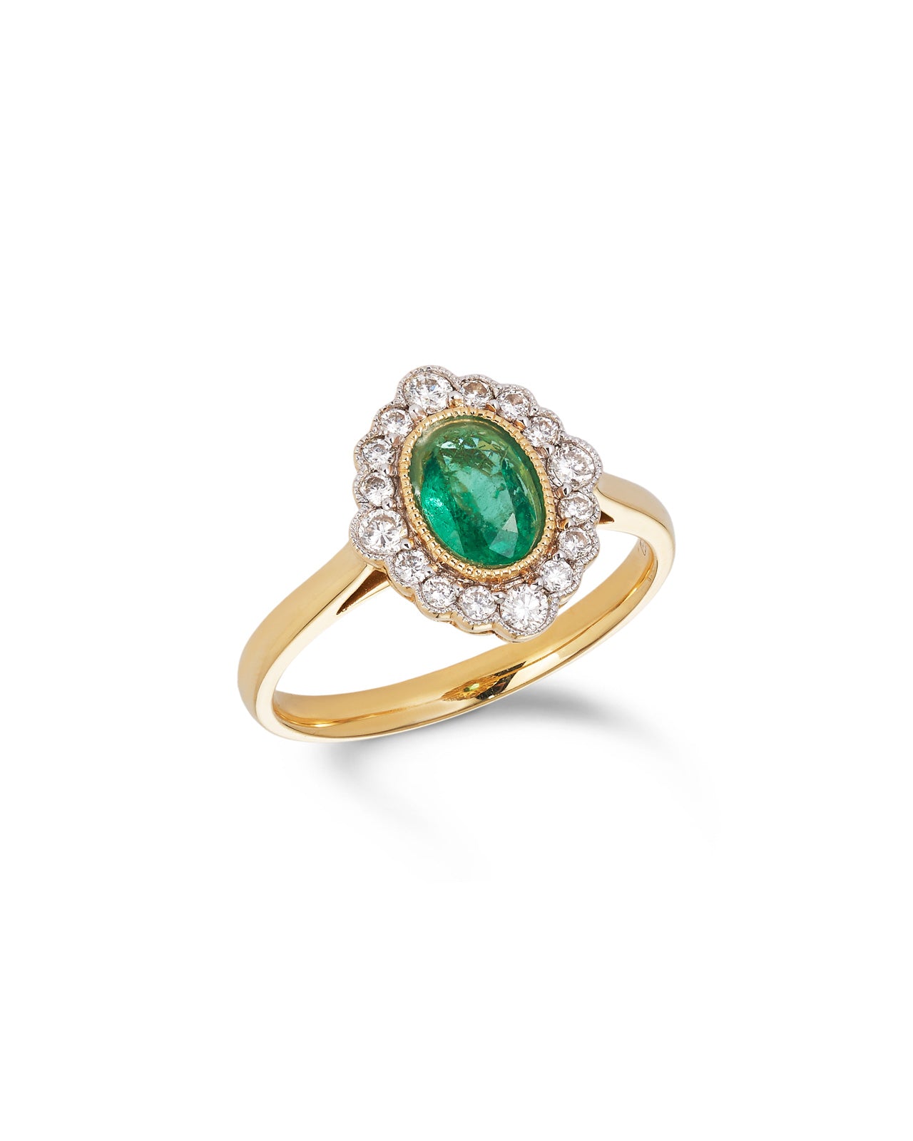 Fine Emerald & Diamond Cluster Ring in 18ct yellow gold