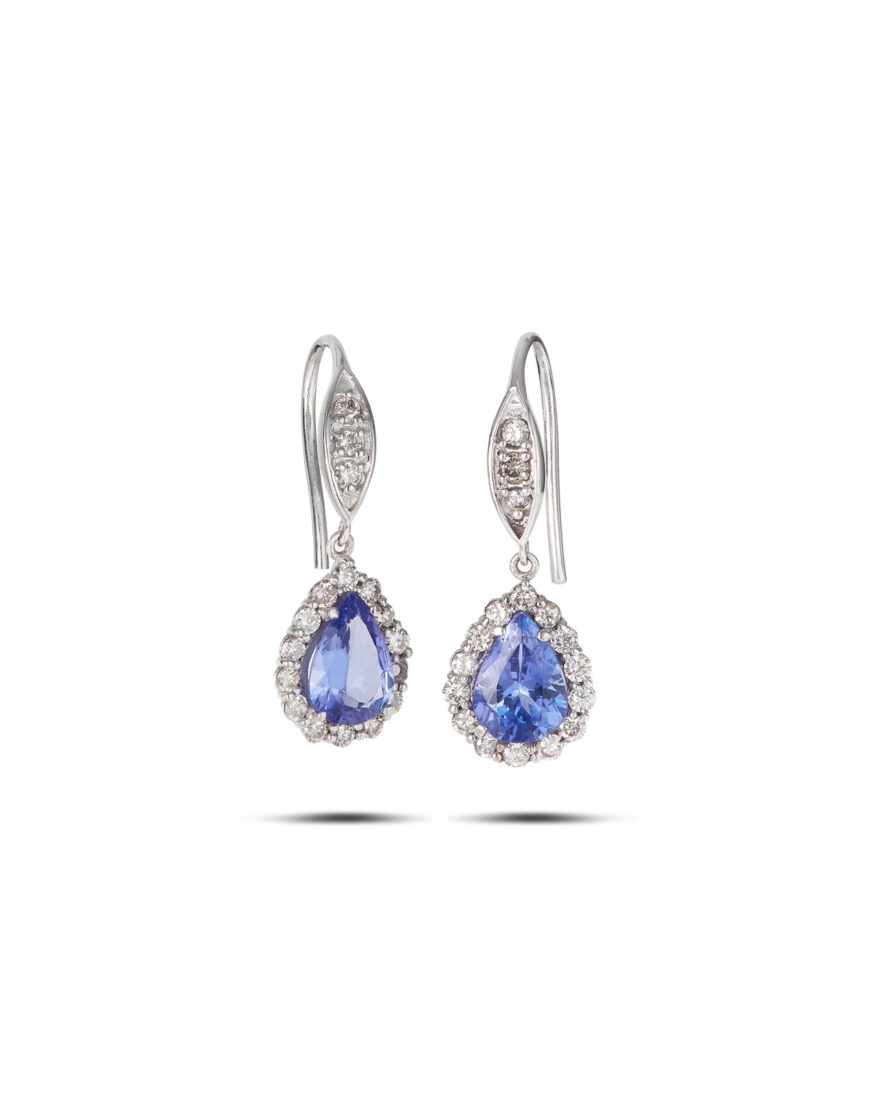 Modern Tanzanite and Diamond Drop Earrings set in 14ct white gold