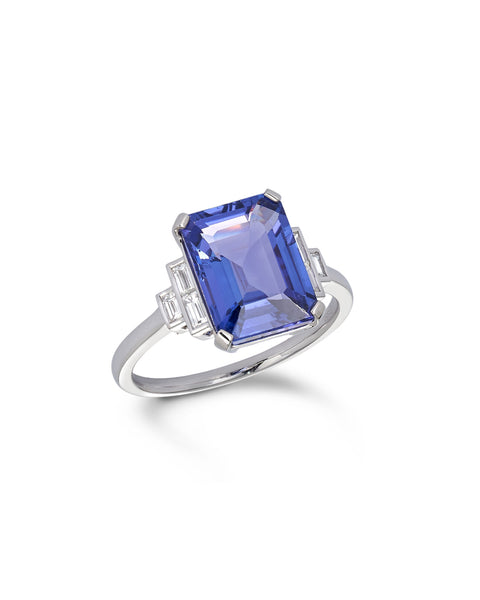 Art Deco Style Tanzanite & Diamond Ring