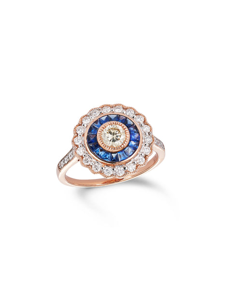 Art Deco Style Sapphire & Diamond Target Ring
