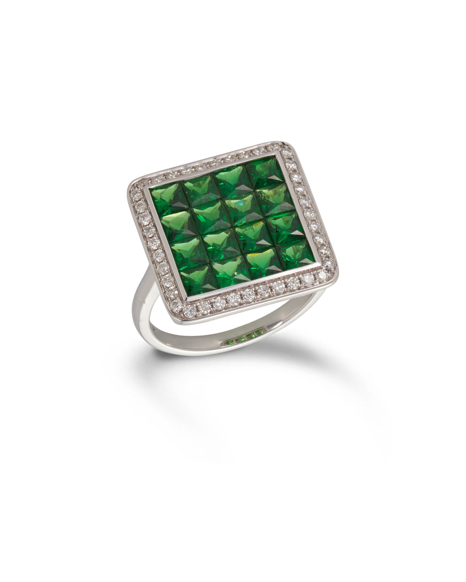 Modern Tsavorite Garnet & Diamond Ring