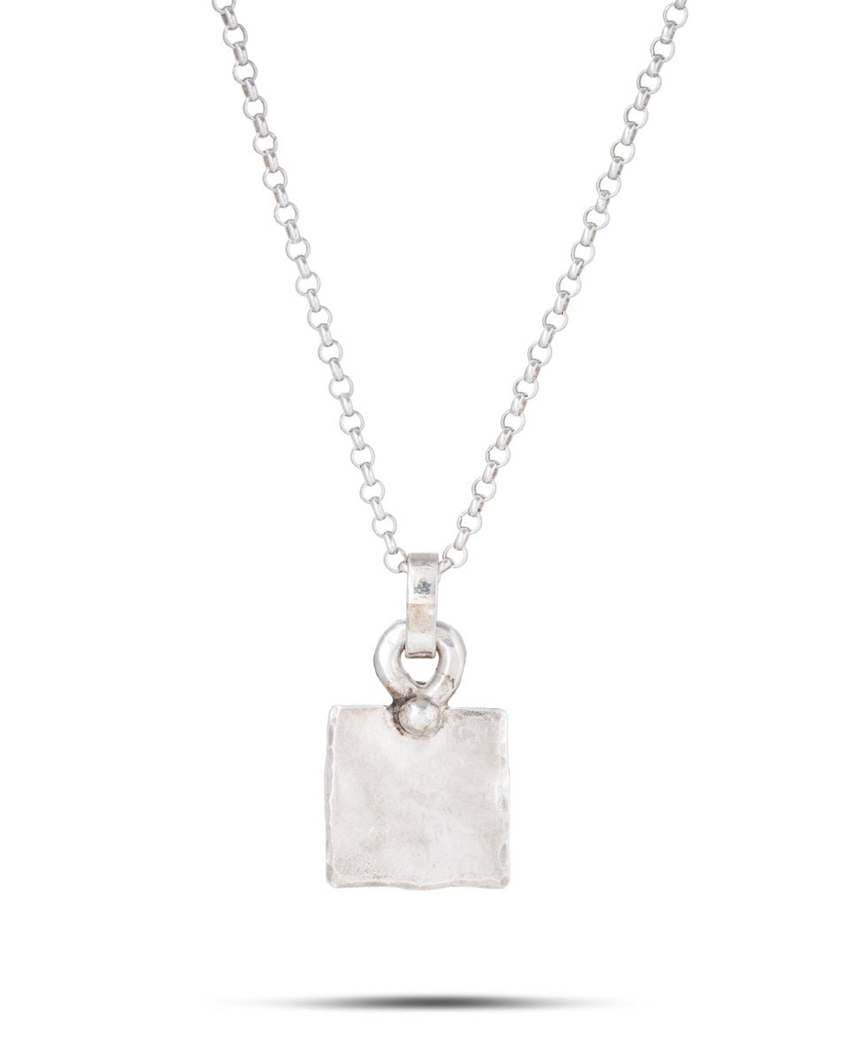Vintage Silver Ingot Pendant on Chain. The 1970's chunky square hallmarked plaque hung on a belcher link chain.
