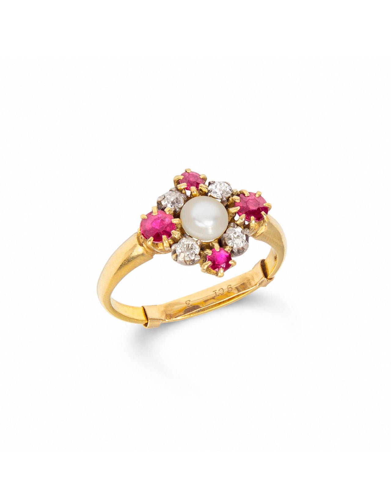 Antique Victorian Ruby, Pearl & Diamond Cluster Ring