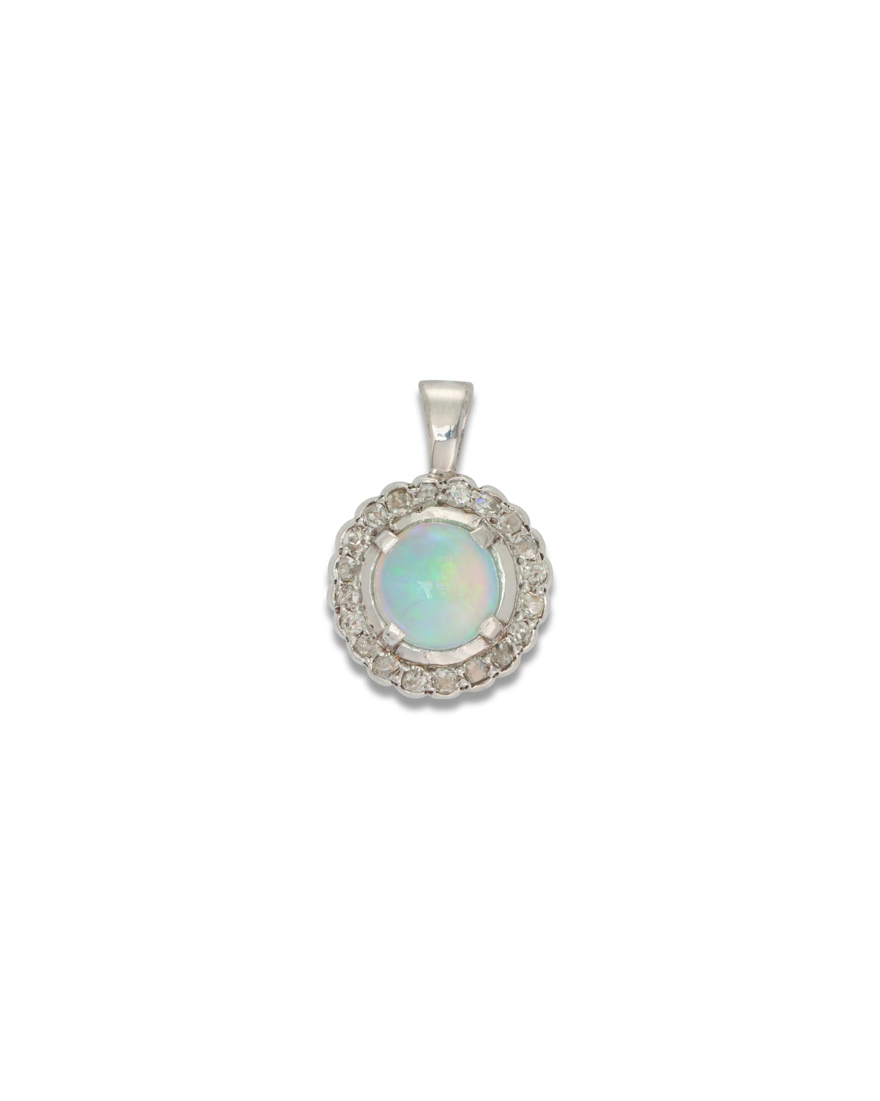Vintage Crystal Opal & old cut Diamond Pendant 18ct