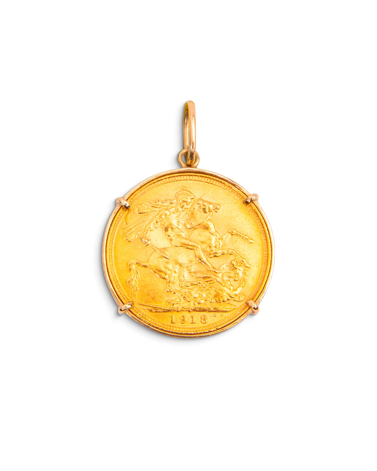 Antique Gold Sovereign Pendant, Sydney Mint, dated 1918. The antique coin set in a simple gold frame