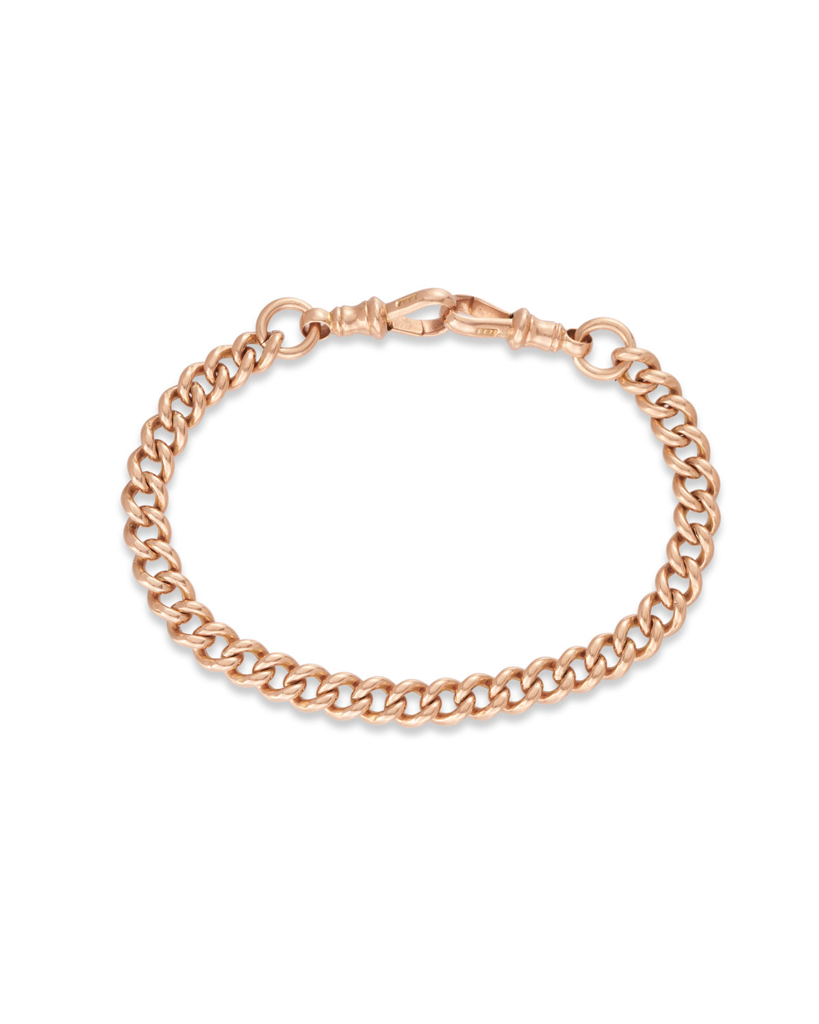 Antique 9ct Rose Gold Bracelet, of classic curb link design, and hung with two antique swivels. 9ct rose gold. 18.09 grams