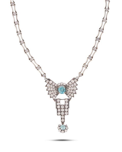 Art Deco Silver, Zircon & Paste Necklace