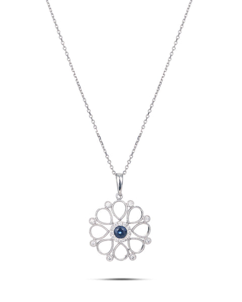 Modern Sapphire & Diamond Pendant on Chain