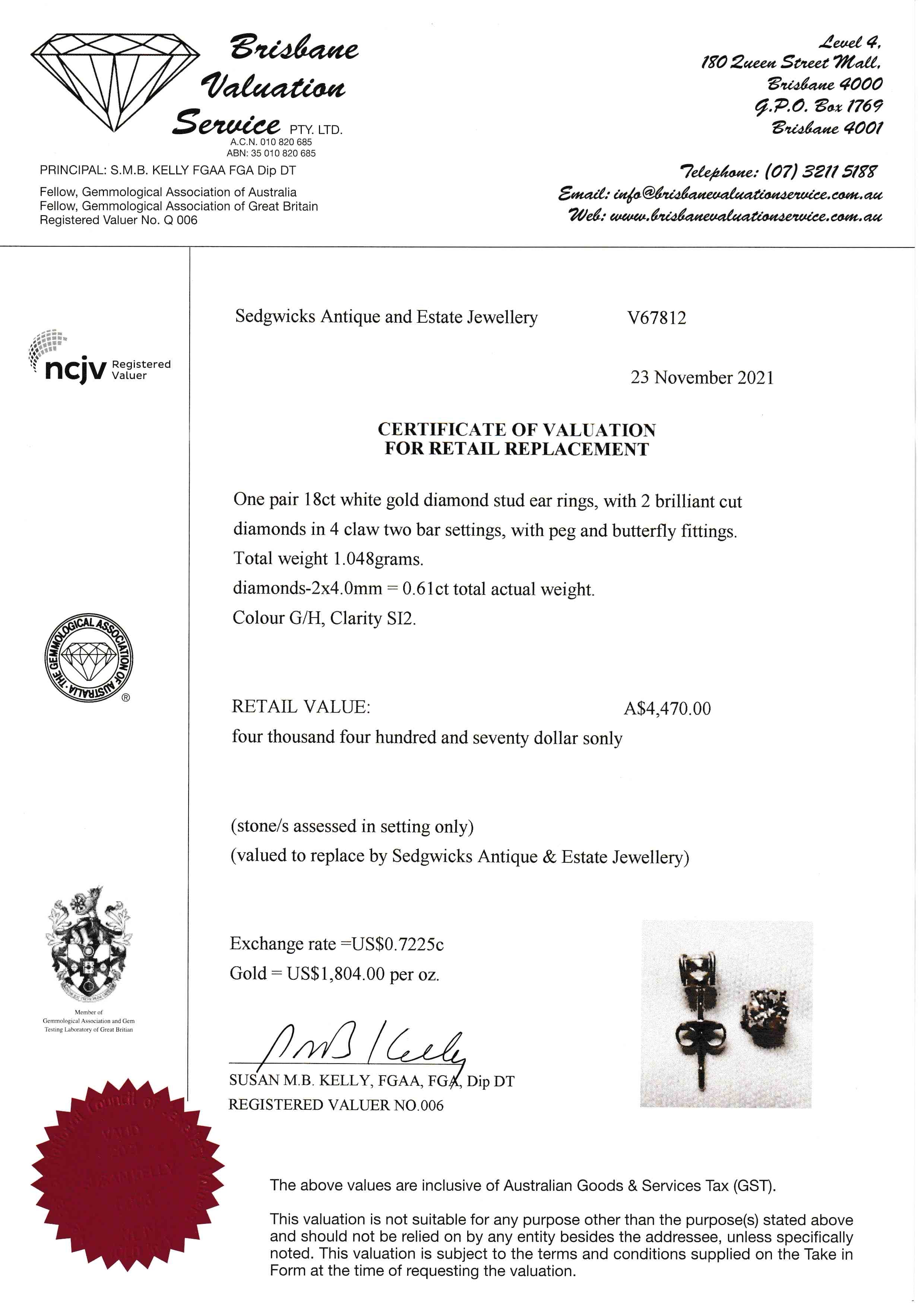 Classic Diamond Studs (0.60 carat total)