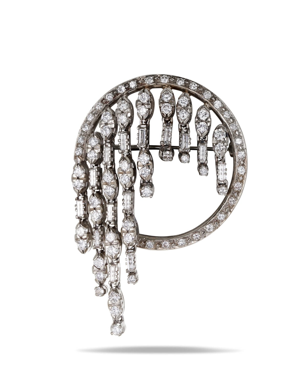 Mid-Century 18ct white gold Diamond Waterfall Brooch, 1950's