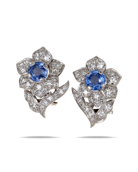 Sapphire & Diamond Earclips, 1940's