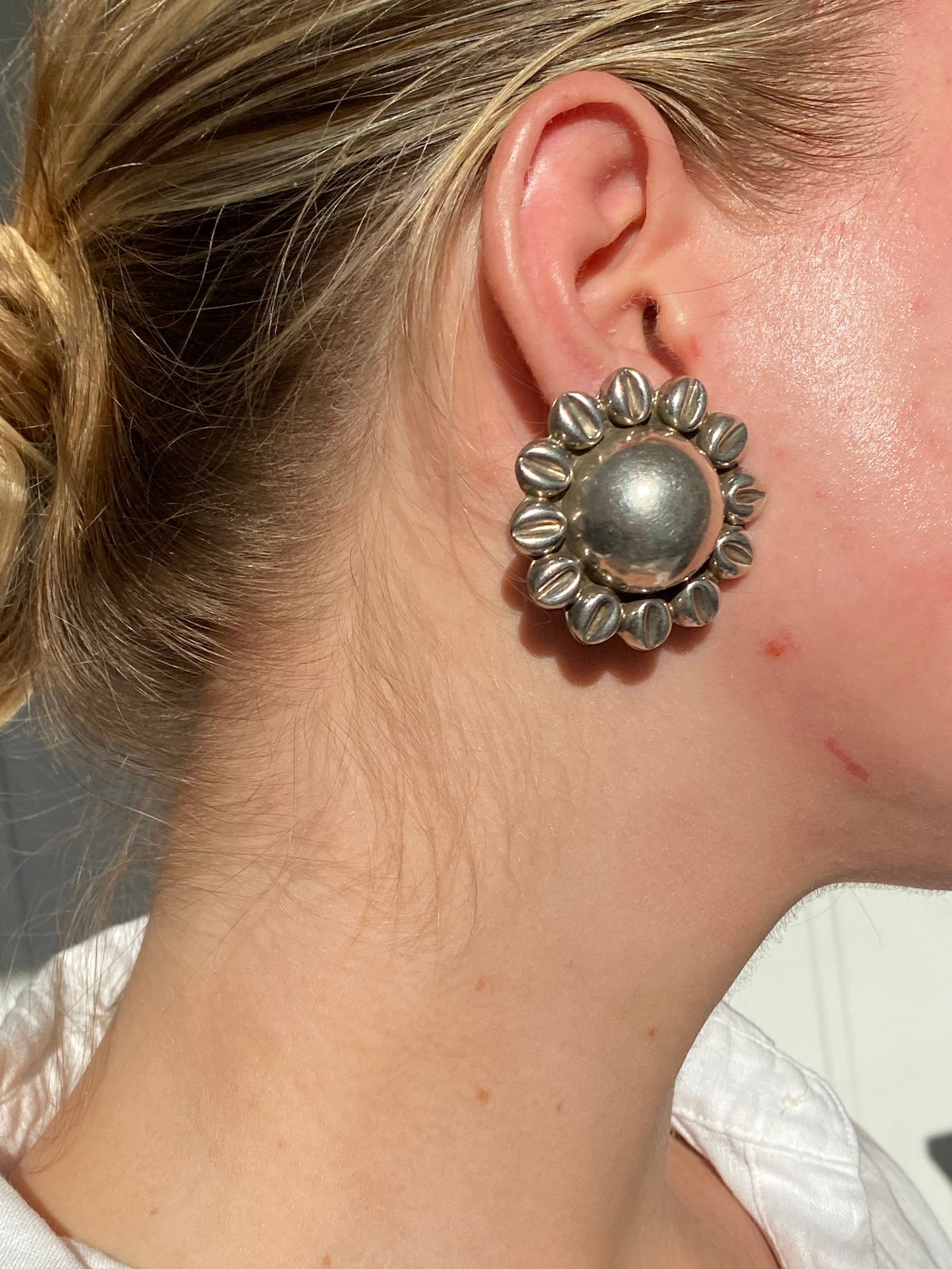 Vintage Mexican Silver Flower Earrings