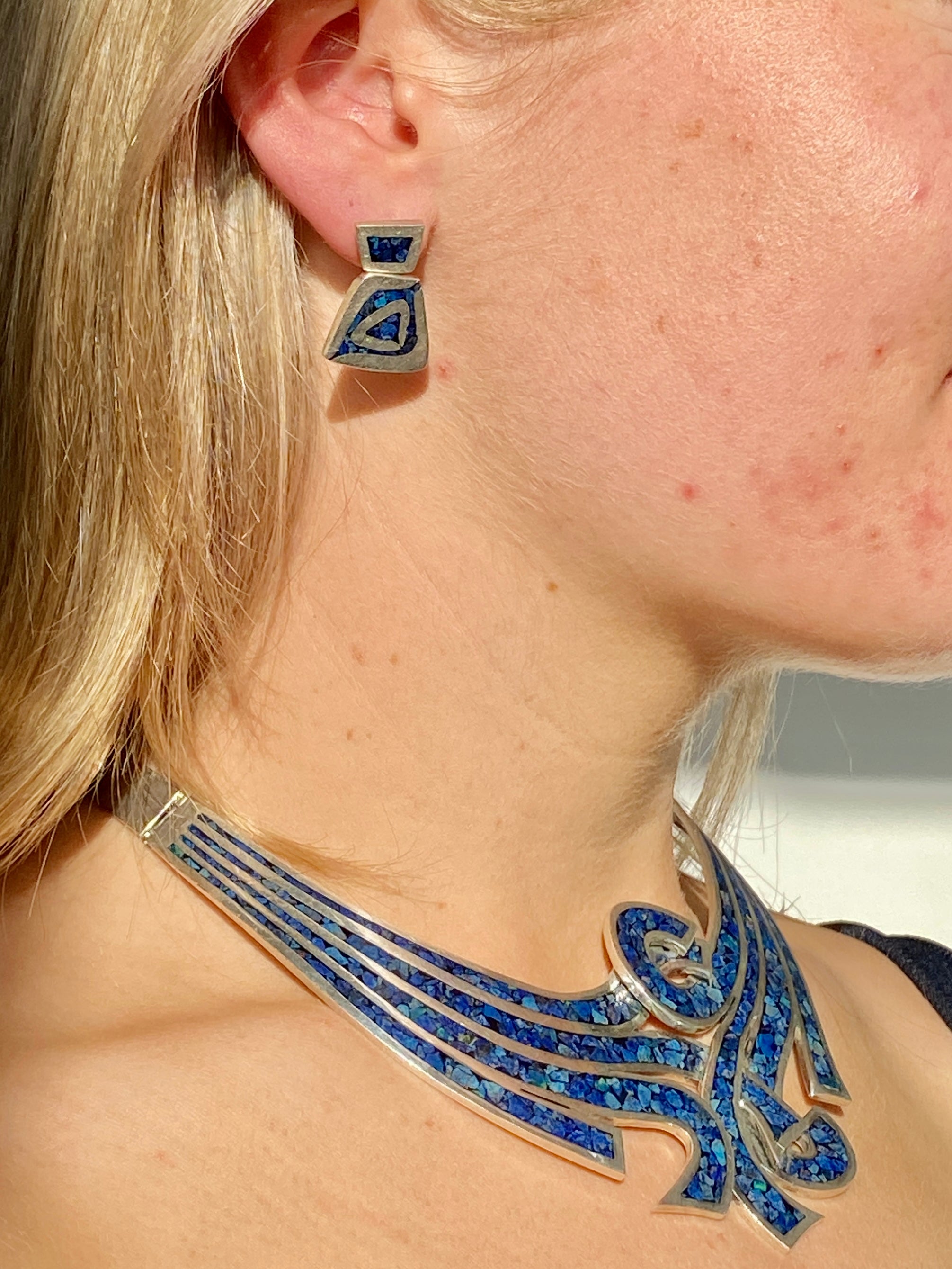 Vintage Mexican Silver & Turquoise Collar, Taxco