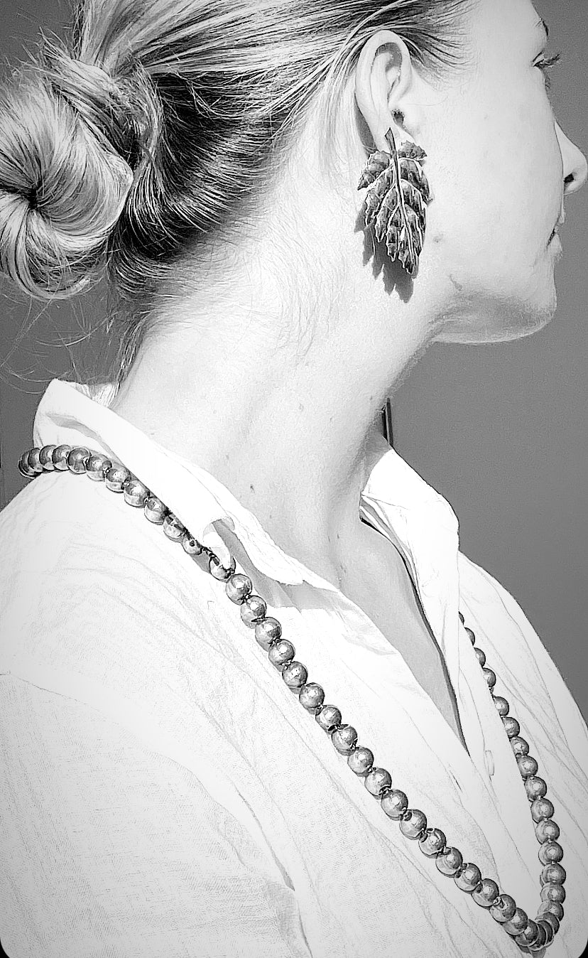 Vintage Mexican Silver Leaf Earrings, Taxco