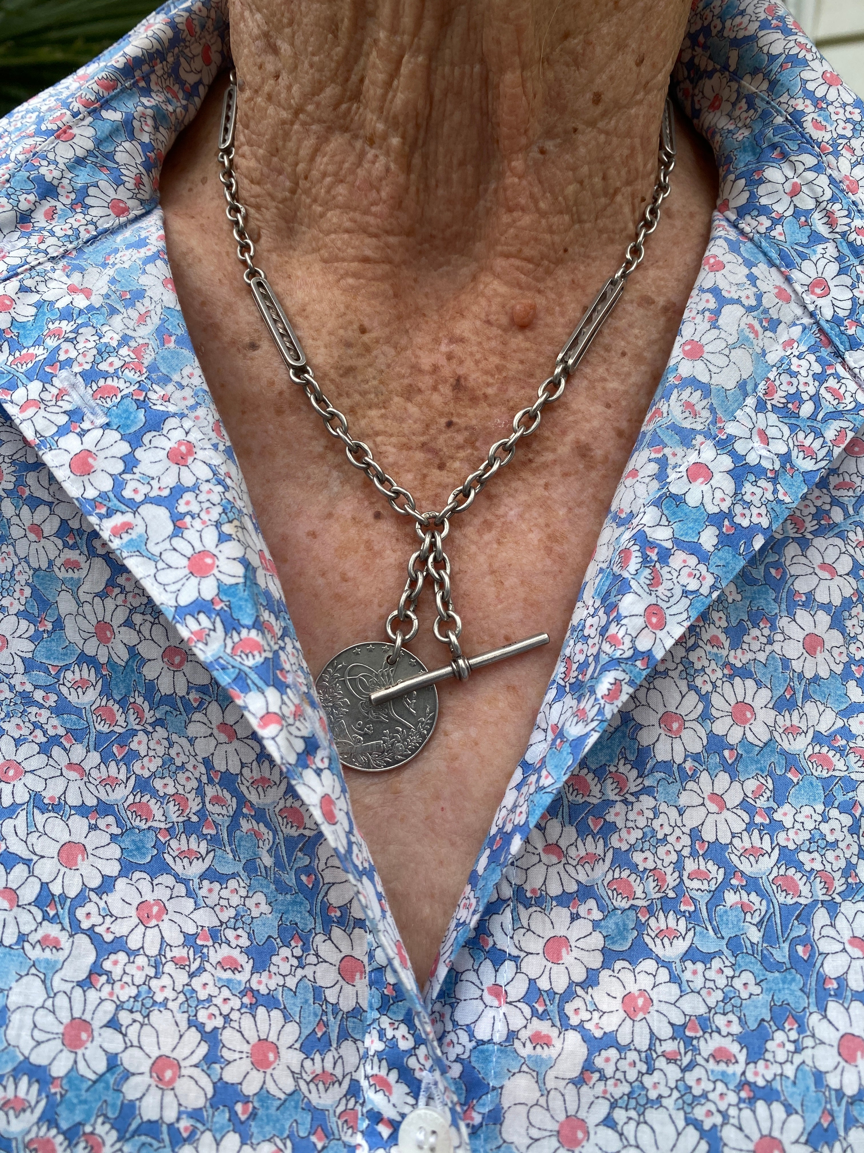 Antique Sterling Silver Watch Chain, circa 1910