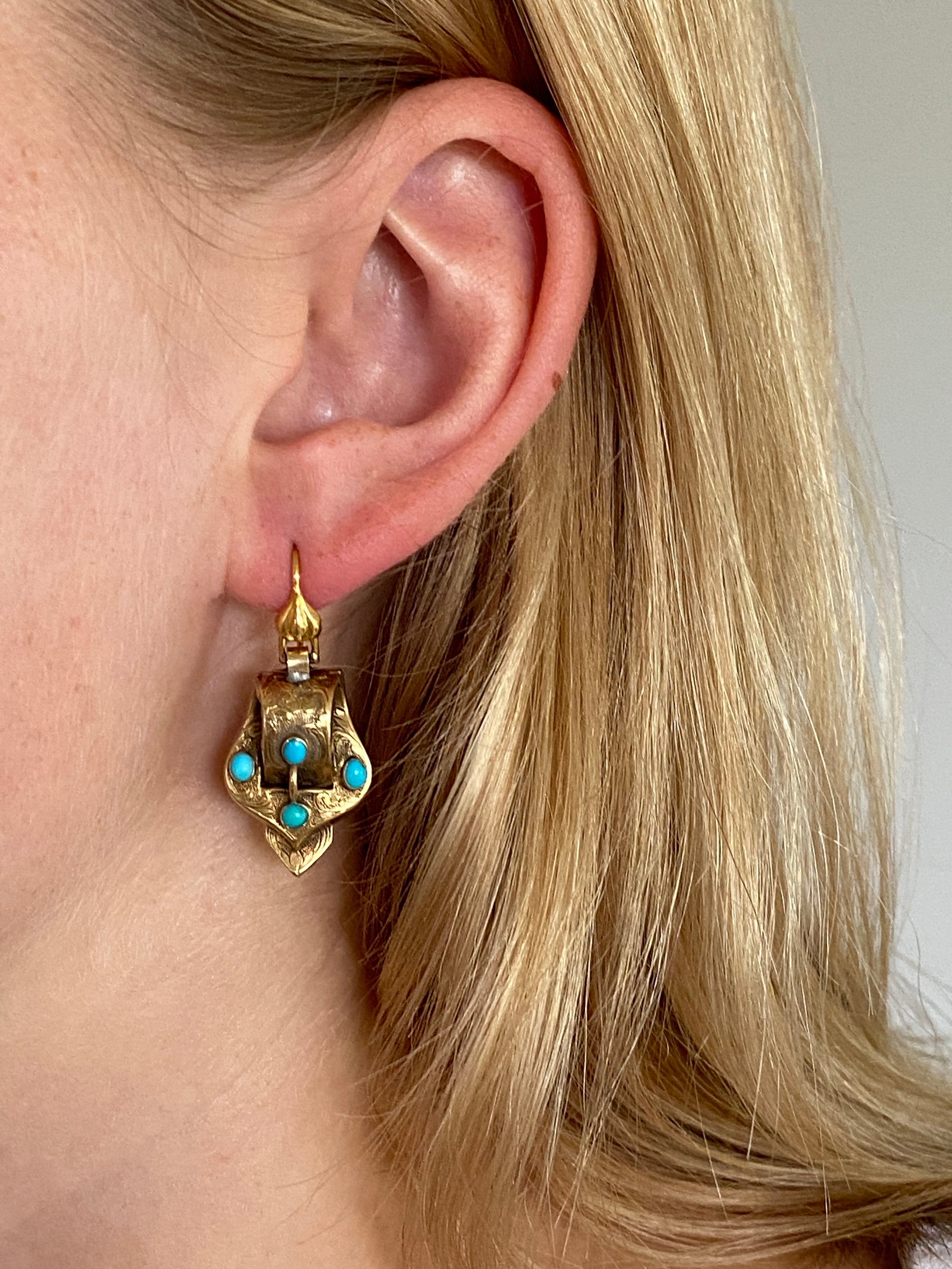 Victorian Gold & Turquoise Earrings