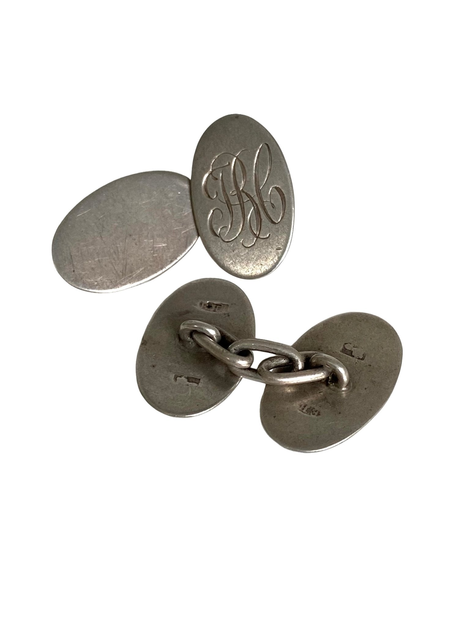 Antique Victorian Sterling Silver Oval Cufflinks, engraved FBS
