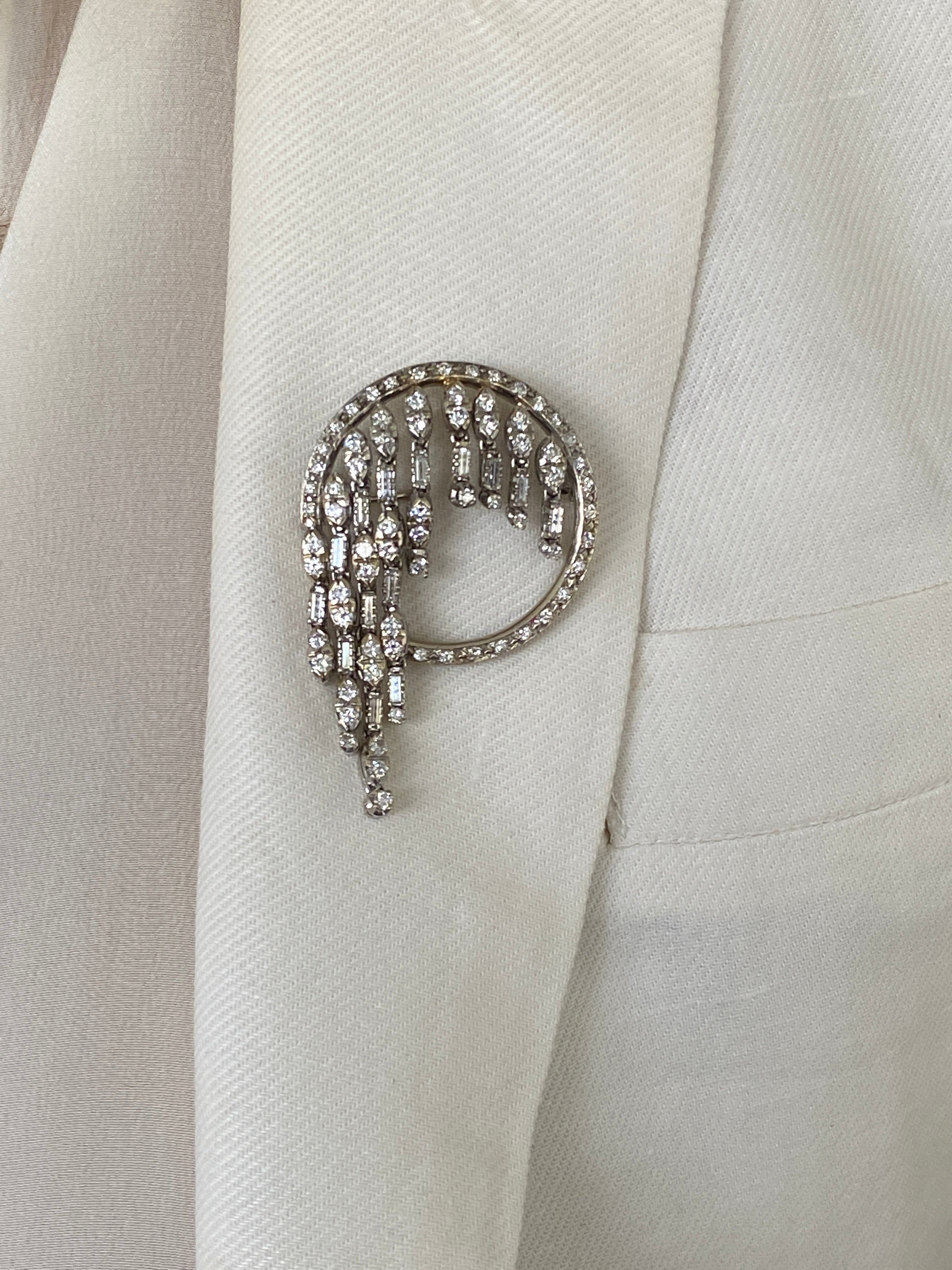 Mid-Century Diamond Waterfall Brooch, 1950's