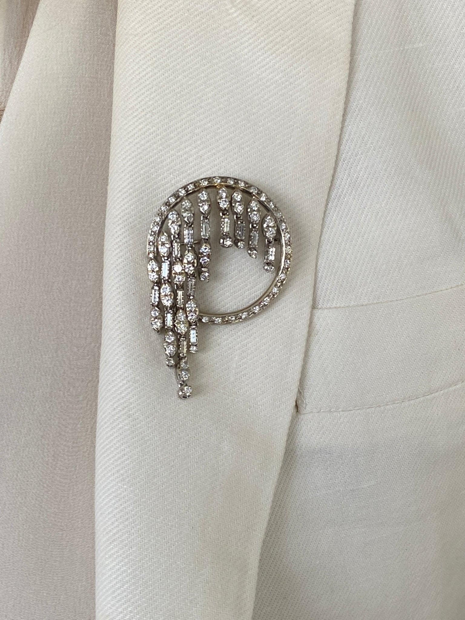 Mid-Century 18ct white gold Diamond Waterfall Brooch, 1950's