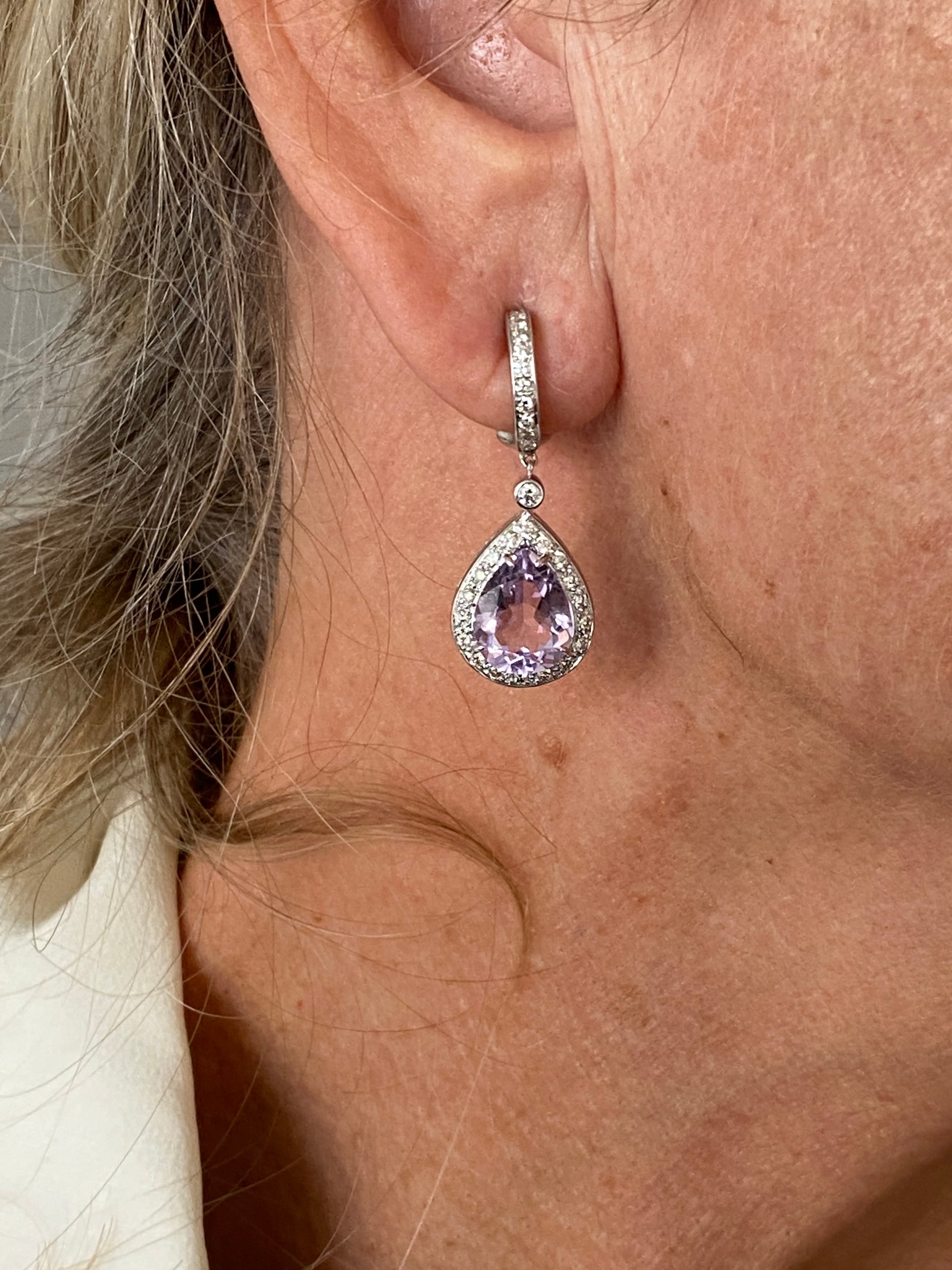 Amethyst & Diamond Pendant Drop Earrings