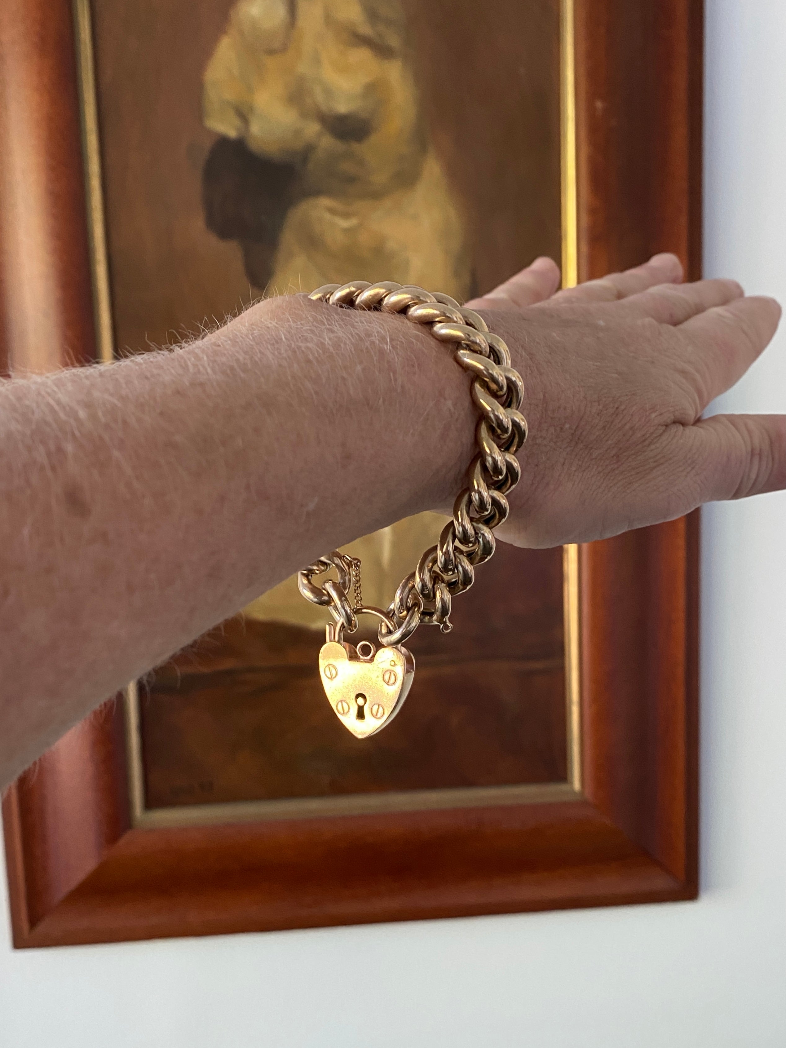 Vintage Gold Curblink Heart-shaped Padlock Bracelet
