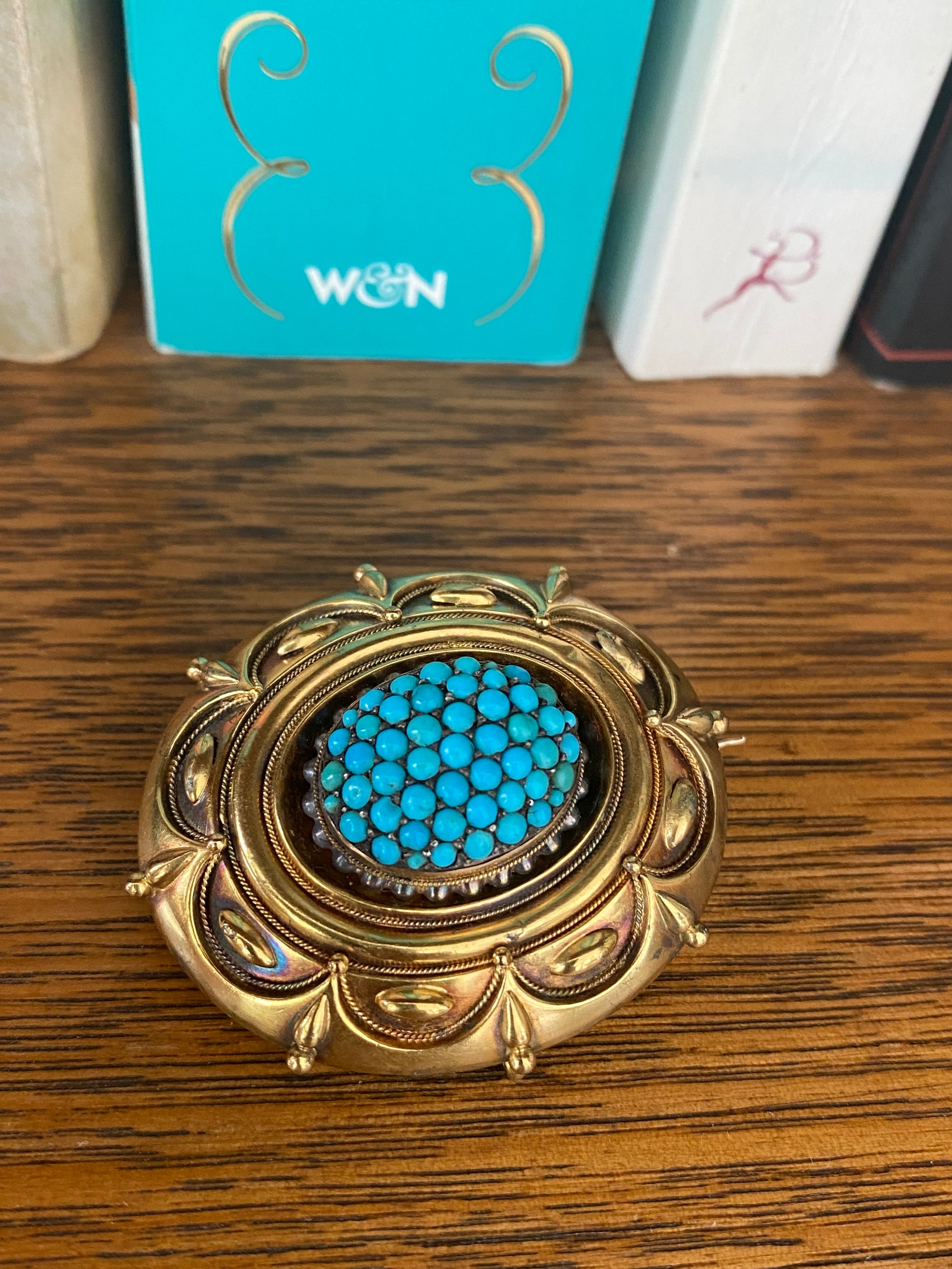 Antique Victorian Gold & Turquoise Brooch