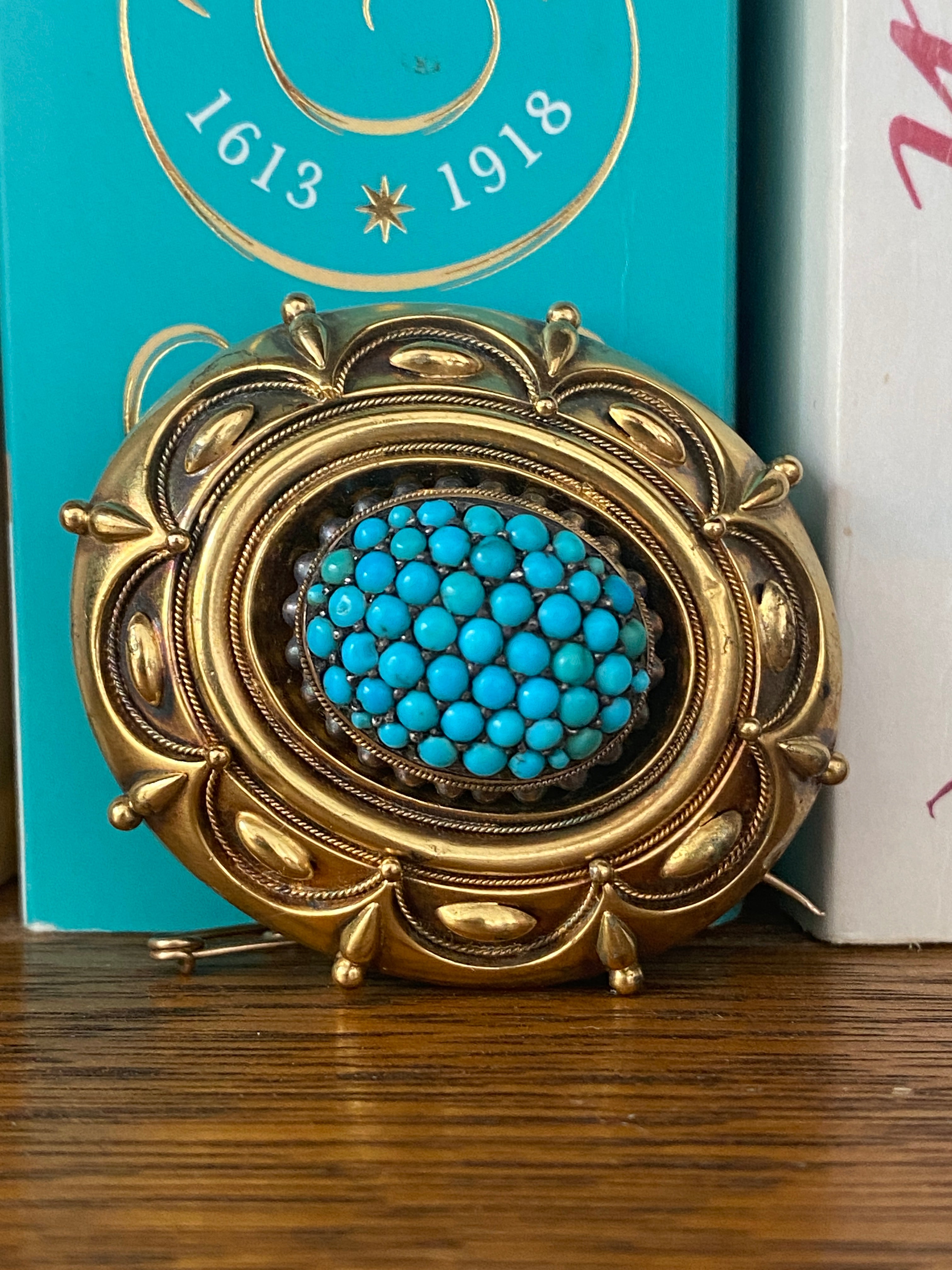 Antique Victorian Gold & Turquoise Brooch
