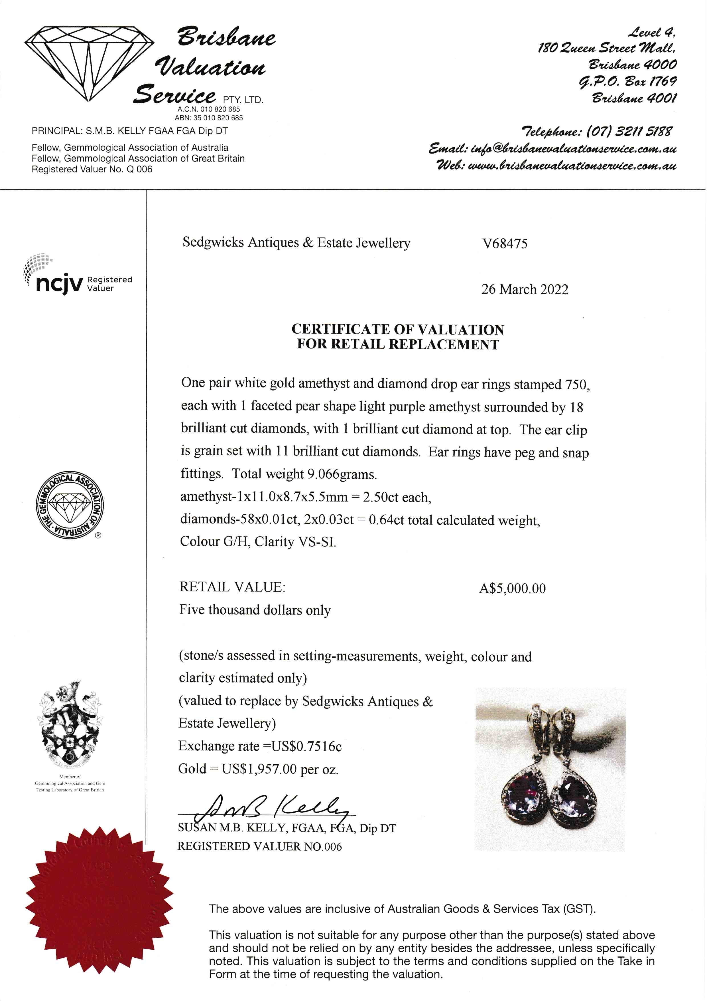 Amethyst & Diamond Pendant Drop Earrings