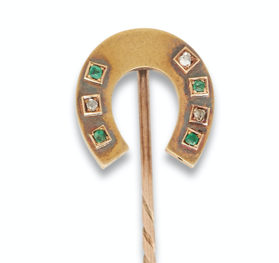Antique Victorian Emerald & Diamond Horseshoe Stick Pin