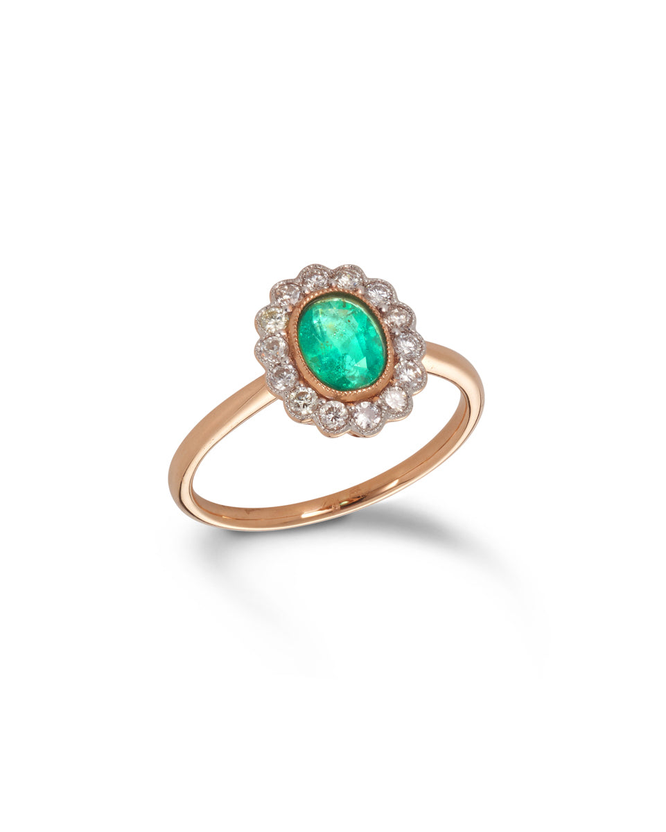 Contemporary Emerald & Diamond Cluster Ring