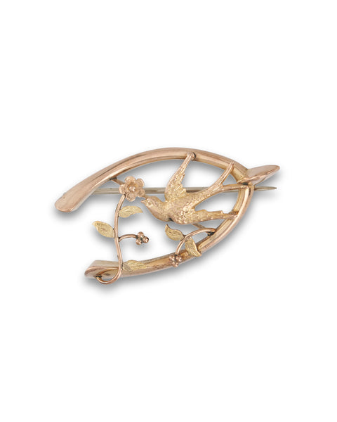 Antique Swallow & Wishbone Sweetheart Brooch.