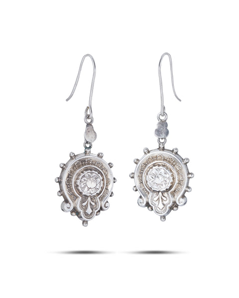 Antique Victorian Sterling Silver Drop Earrings, 1880s