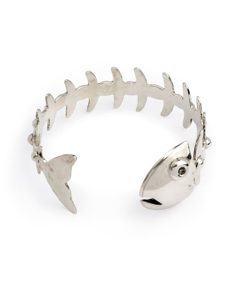 Vintage Silver Fish Skeleton Cuff Bangle, Mexico