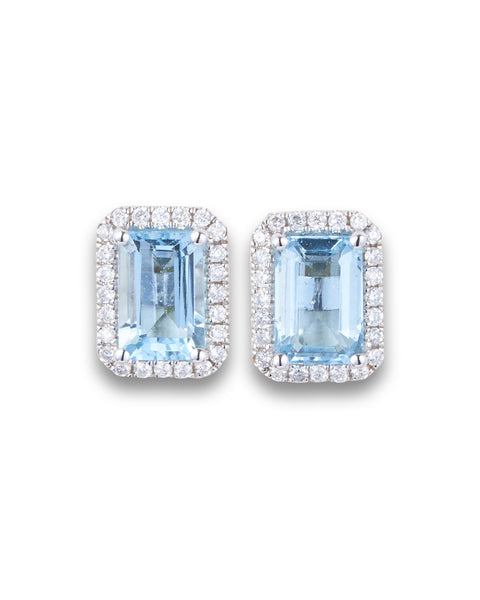 Aquamarine & Diamond Halo Earrings
